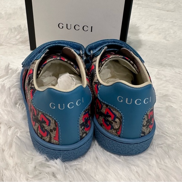 New GUCCI GG Supreme wolves toddler sneakers‎ Shoes Sz 24 - Picture 3 of 7